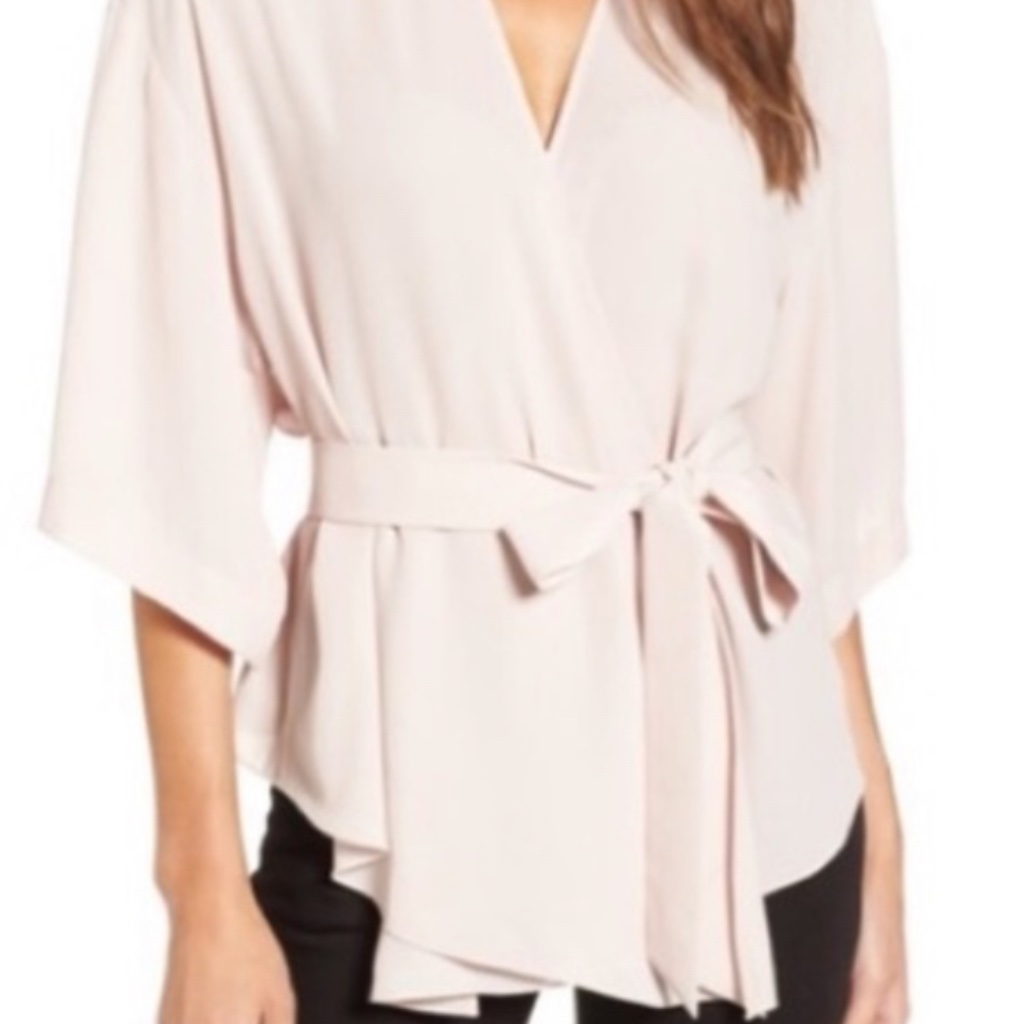 Nordstrom Trouv Kimono Wrap Blouse Top Blush Pink Sz S